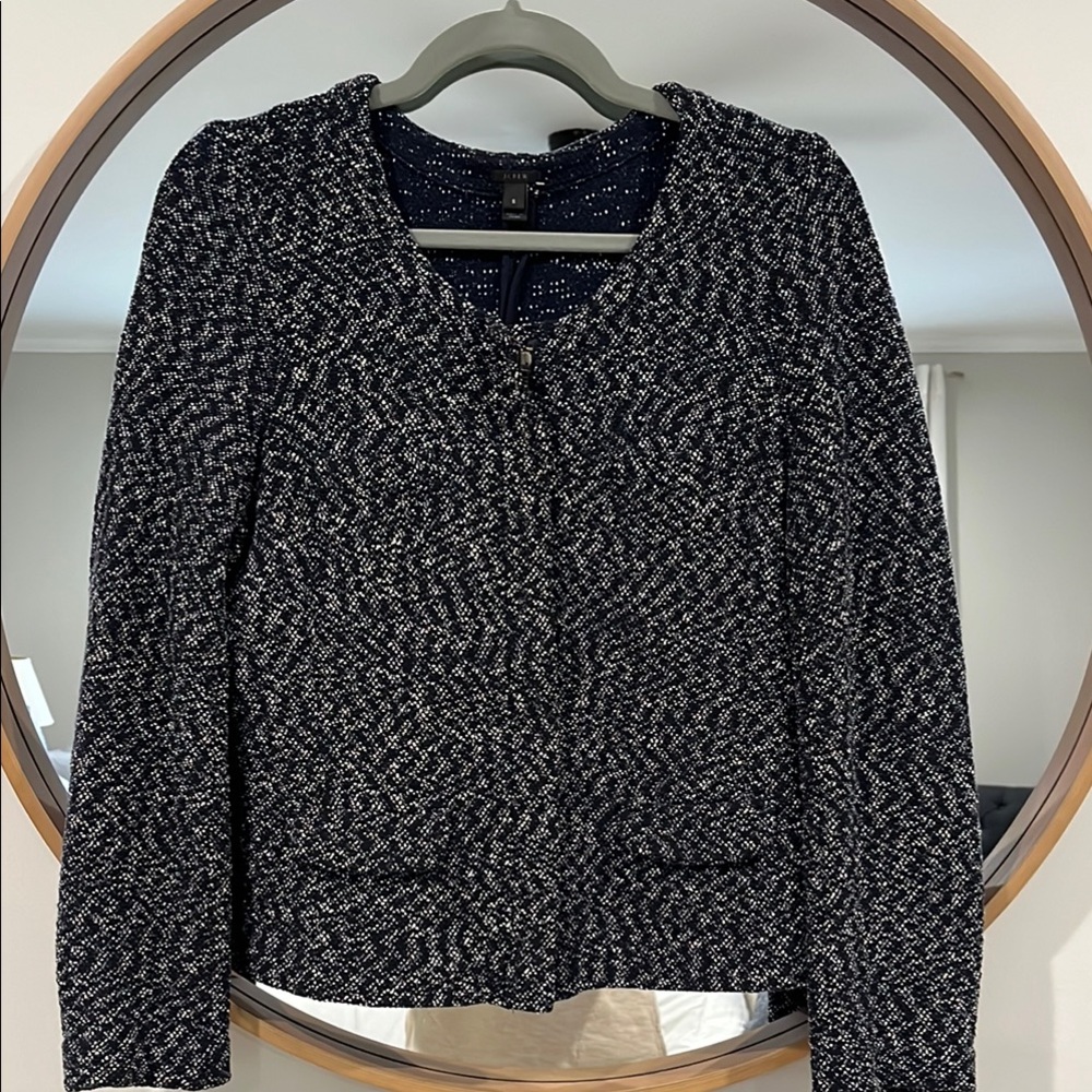 J Crew Navy and White Tweed Jacket